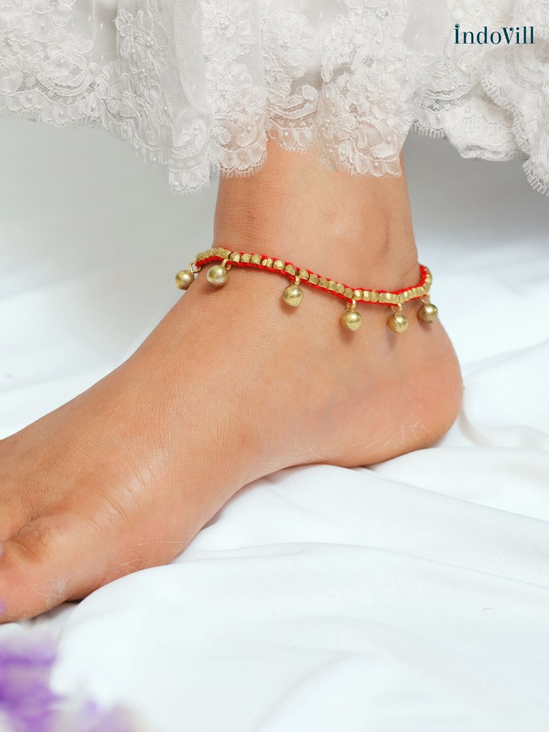 Brass Bead Dhokra Anklet combination of Small Beads & Balls