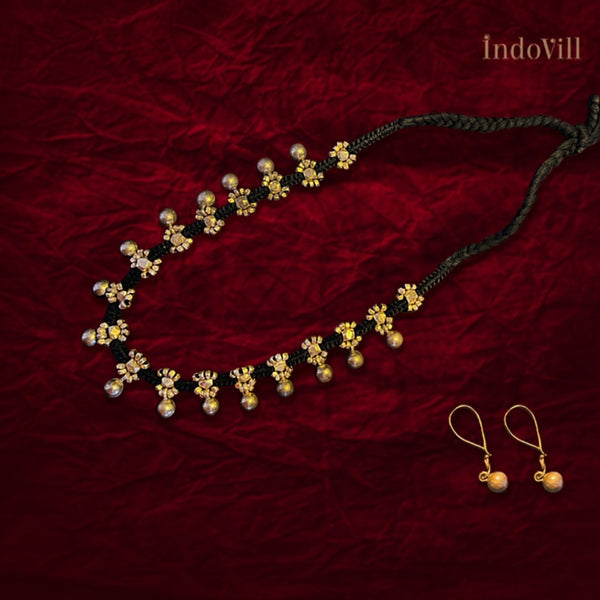 Dhokra Brass Beaded Black Toned Necklace | Bindu, Multi Purpose, Long Necklace, Choker, Adjustable