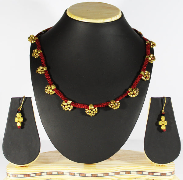 Traditional Brass Beaded Dhokra Jewellery | Sunflower, Available in 4 Colors, Black, Maroon, Red, Blue