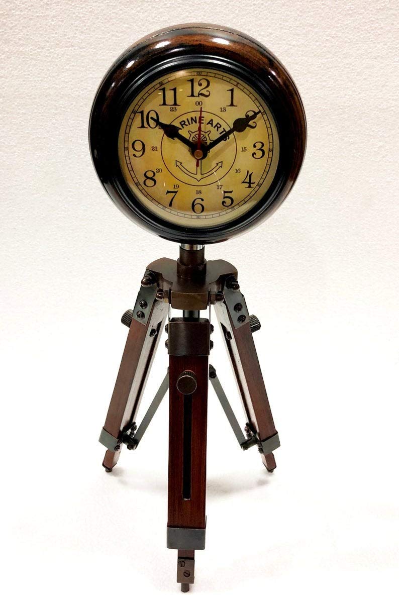 Antique Wooden Tripod Clock Nautical Home and Office Decor - IndoVill
