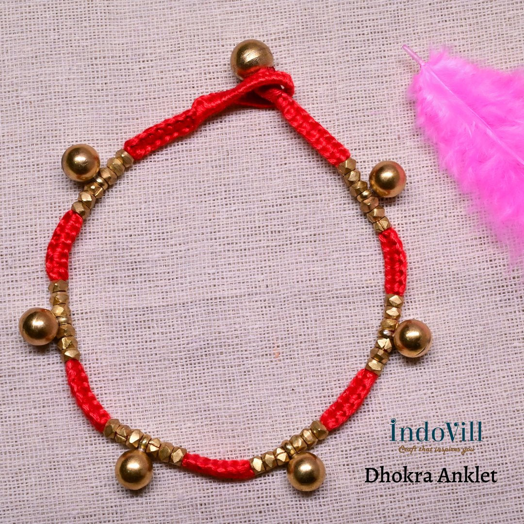 Authentic Style Beaded Dhokra Anklet | Swarna Chhanda