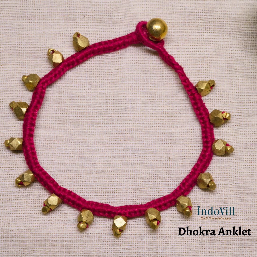 Baby sun shape Dhokra Anklet Pink