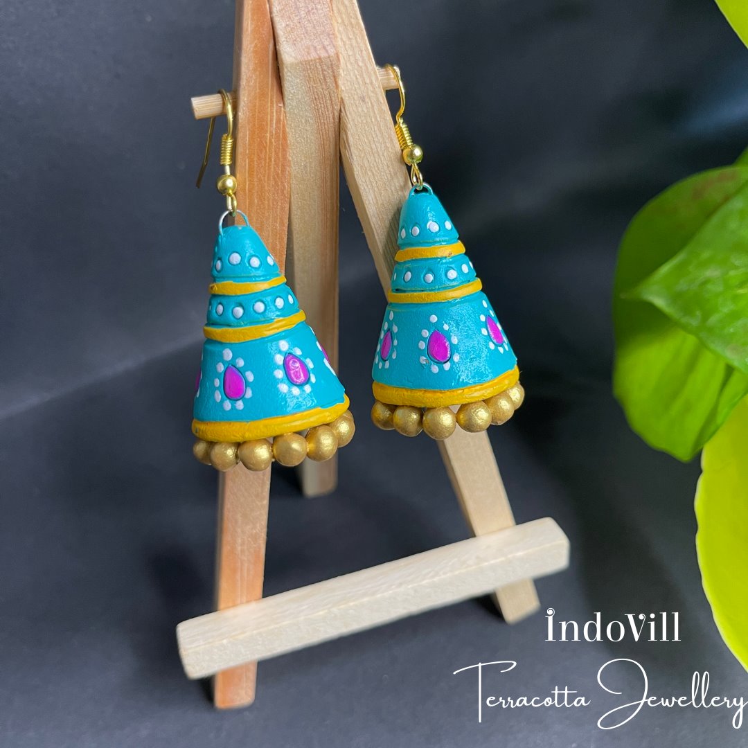 Cone Shape Jhumka Terracotta Earrings