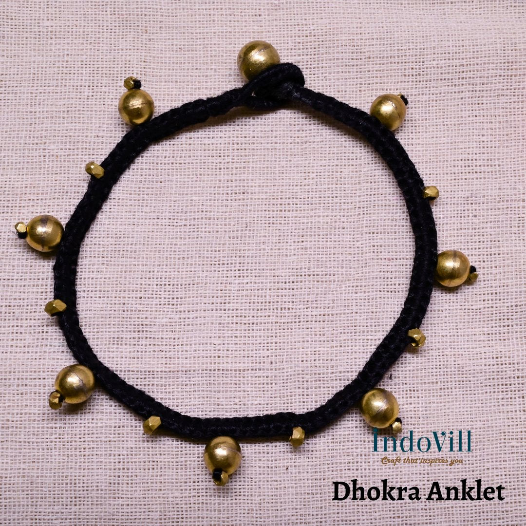 Dhokra Anklet with large golden brass beaded design