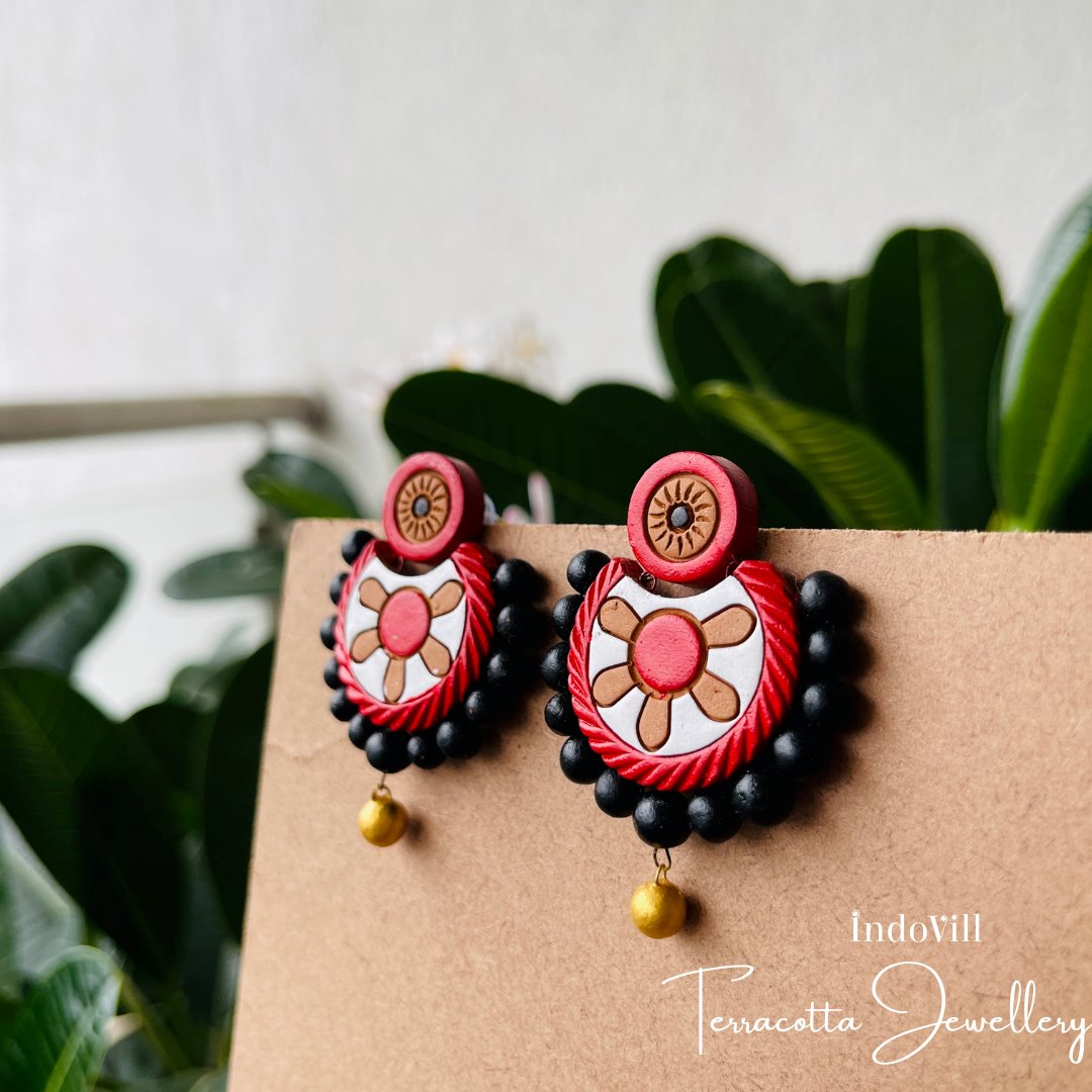 Red & Gold Terracotta Earrings – Fashionous