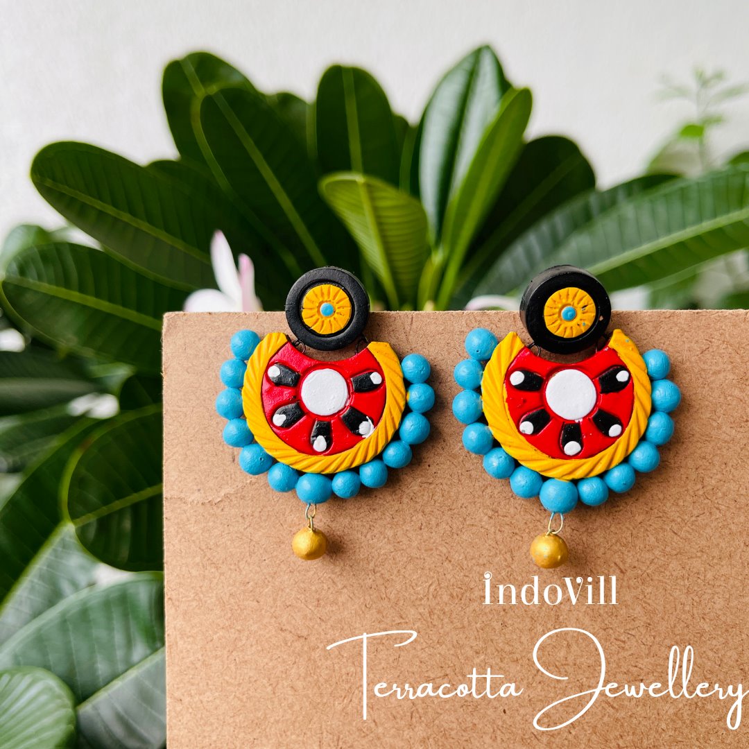 Multi-Color Square Hand Painted Terracotta Earrings – A Local Tribe