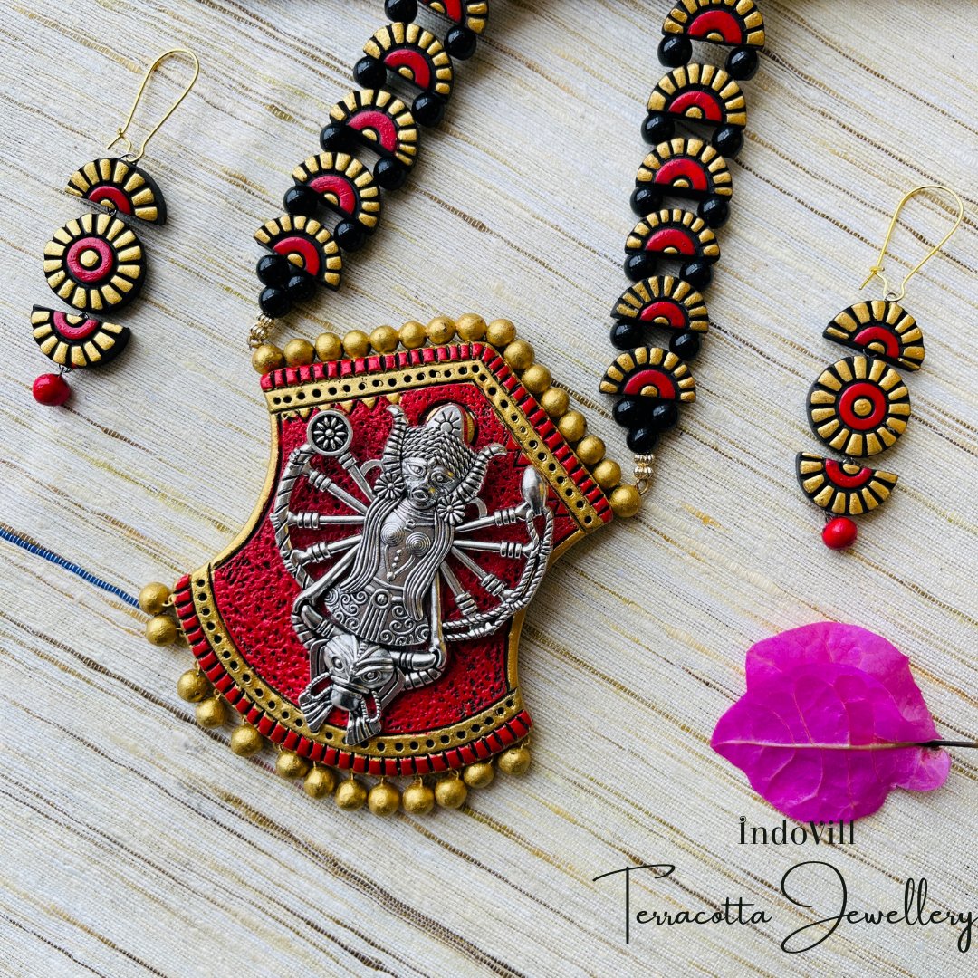 Goddess Druga Devi Pendant Terracotta Jewellery