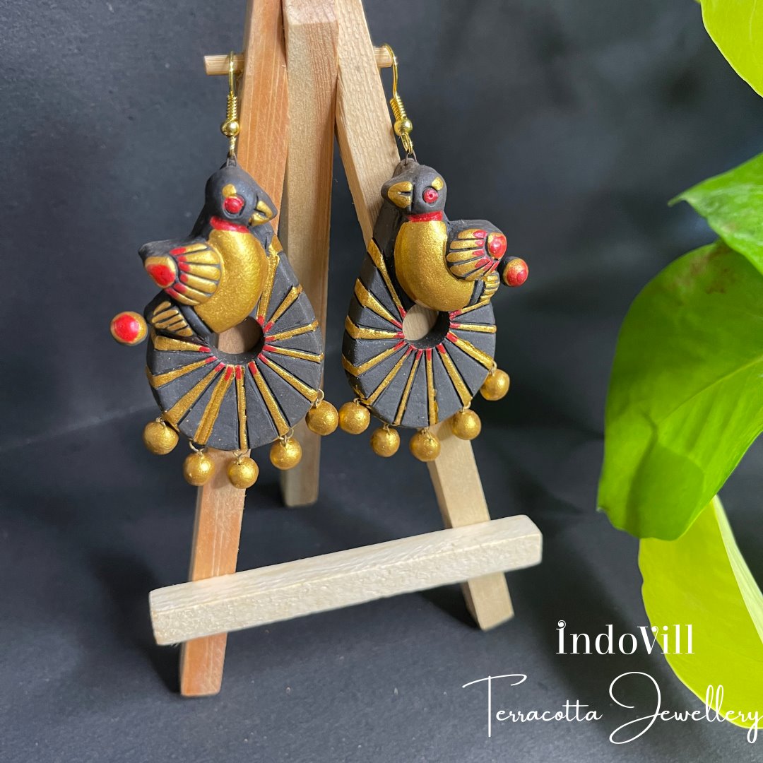 Handcrafted Bird Designed Terracotta Earrings