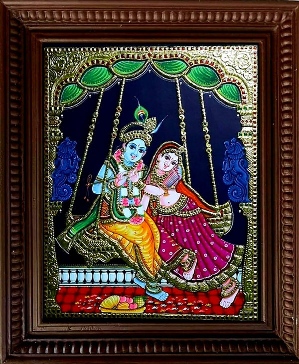 Krishnan & Radha in Unjal Tanjore Paintings
