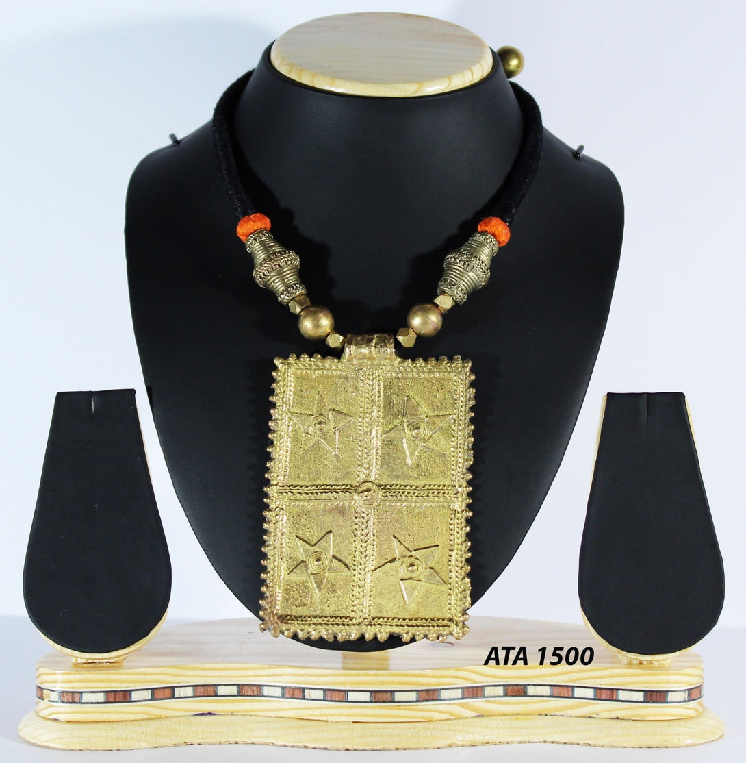 Pure Handmade Dhokra Jewellery | Tribal Jewellery 4 Star Design Pendant - IndoVill