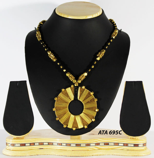 Pure Handmade Dhokra |Tribal Jewellery Round Pendant Design - IndoVill